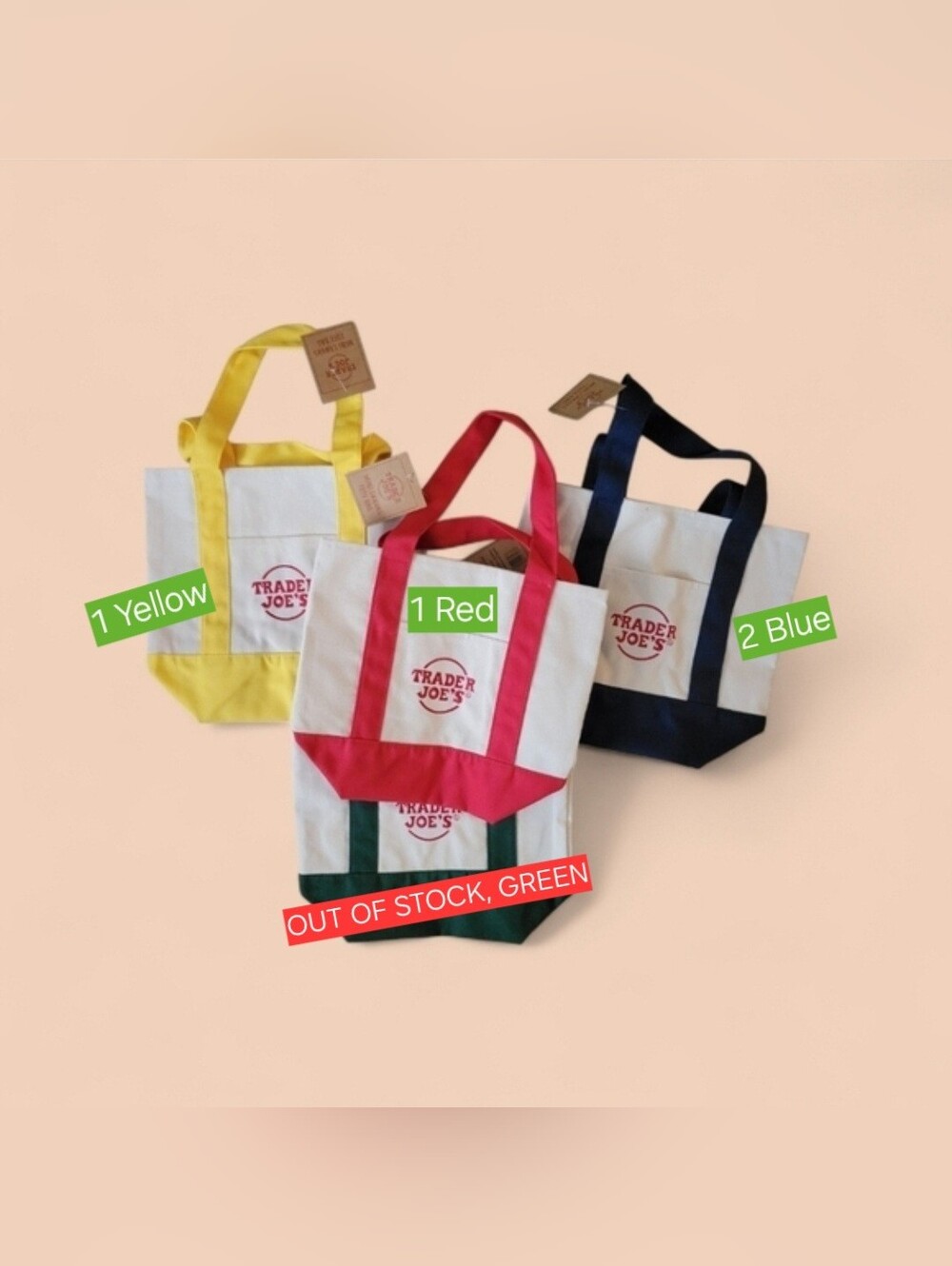 4 Pc BUNDLE Trader Joe's Canvas Tote Bag